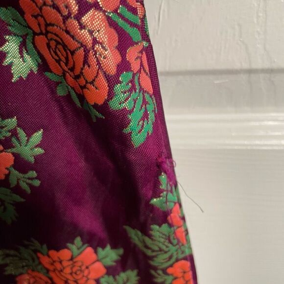 Womens Kanchipuram Silk Gown 38 Green Purple Brocade Sleeve Crinoline Formal - Picture 9 of 10